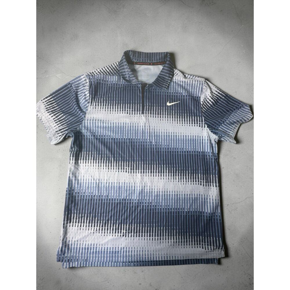 Nike Tiger Woods Collection Dri-FIT ADV Golf Polo Blue Grey Geometric Mens Large